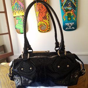 Stuart Weitzman - Black Patent Leather Croc Bag